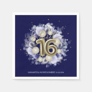 Gold Foil Sweet 16 Bday Balloons Party Royal Blue Serviette