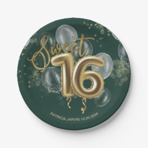 Gold Foil Sweet 16 Birthday Balloons Emerald Green Pappteller