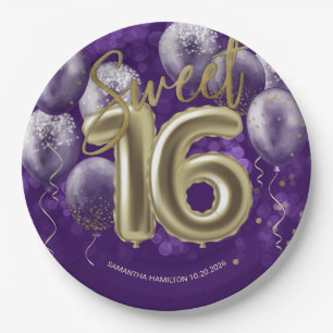 Gold Foil Sweet 16 Birthday Balloons Party Lila Pappteller