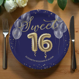 Gold Foil Sweet 16 Birthday Balloons Royal Blue Pappteller