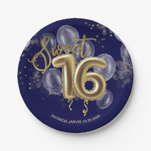 Gold Foil Sweet 16 Birthday Balloons Royal Blue Pappteller