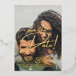 GOLD FOIL Text Foto Overlay Holz Save the Date Folieneinladung