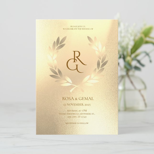 Gold Foil Texture Elegante Hochzeit Einladung (Stehend Vorderseite)