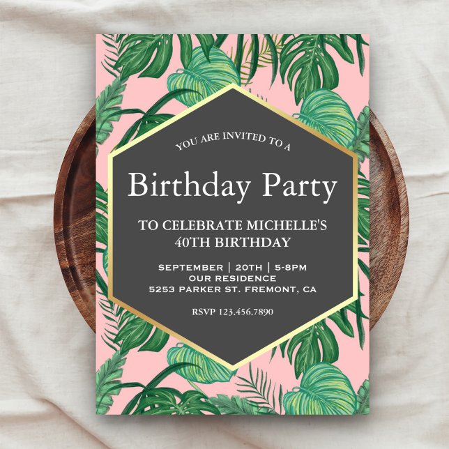 Gold Foil Tropical Blätter Beach Birthday Party Einladung (Von Creator hochgeladen)