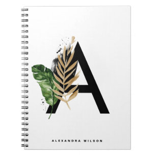 Gold Foil Tropical Letter A Monogram Custom Notizblock