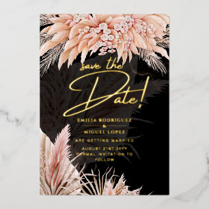 Gold Foil Tropical Pampas Grass Hochzeitstag Rett Folieneinladung