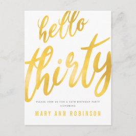 Gold Foil Typ 30. Geburtstag Party Einladung Postkarte