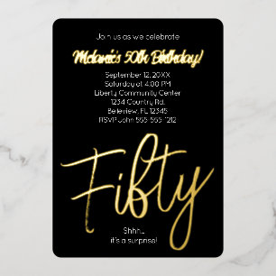 Gold Foil und Black 50. Geburtstag Real Folieneinladung