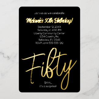 Gold Foil und Black 50. Geburtstag Real Folieneinladung