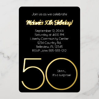 Gold Foil und Black 50. Geburtstag Real Folieneinladung