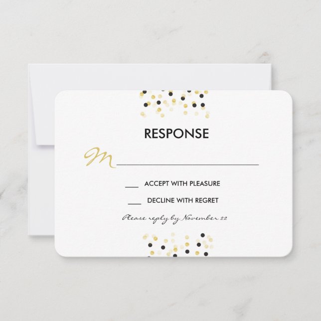 Gold Foil und Black Confetti Dots Wedding RSVP Karte (Vorderseite)