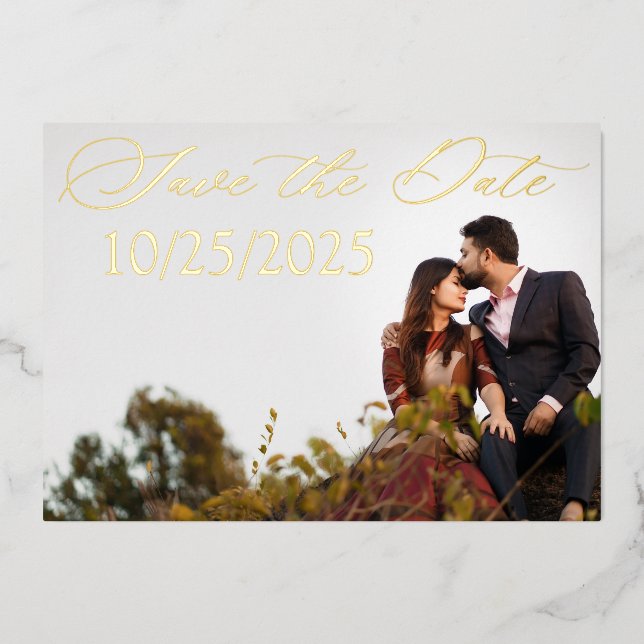 Gold Foil Verlobung Save the Date Folieneinladung (Vorderseite)