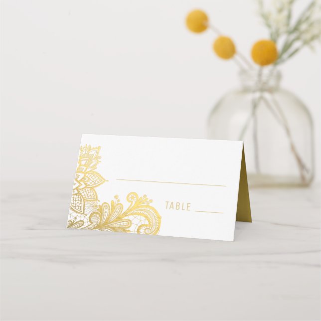 Gold Foil Vintag Lace Wedding Platzkarte (Vorderseite)