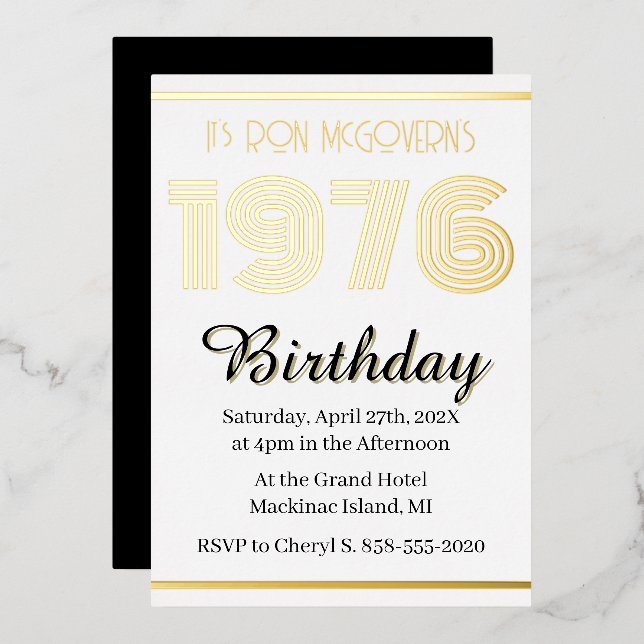 Gold Foil Vintage 1976 Rectangular 50th Birthday  Folieneinladung (Vorderseite/Rückseite)