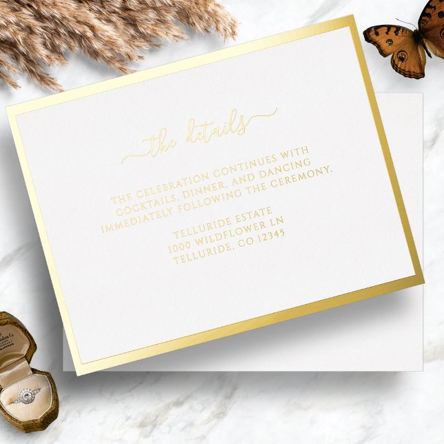 Gold Foil Wedding Card Folie Einladungspostkarte (Elegant Minimalist Gold Frame Foil Wedding Details Enclosure Card by Painted Paperie
)