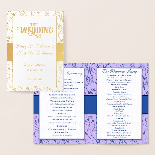 Gold Foil WEDDING PROGRAMM Blue and Lilac (Anzeige)