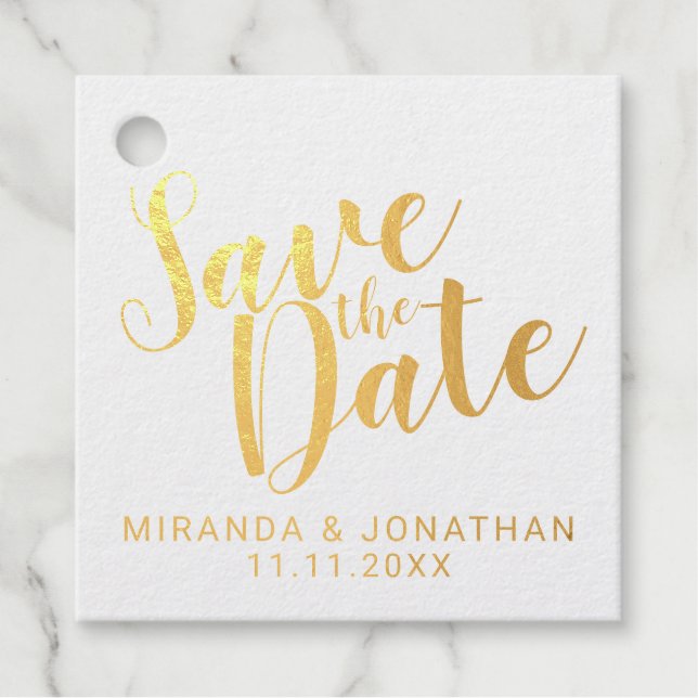 Gold Foil Wedding Save the Date Geschenkanhänger (Vorderseite)