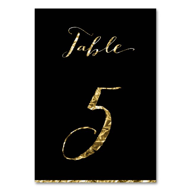 Gold Foil Wedding Tischnummern Black No. 5 (Vorderseite)