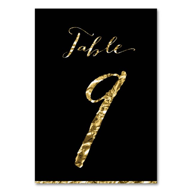 Gold Foil Wedding Tischnummern Black No. 9 (Vorderseite)