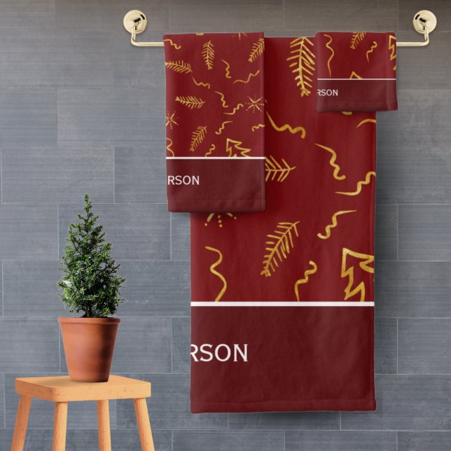 Gold Foil Weihnachtsbaum Muster Red Holiday Badhandtuch Set (Von Creator hochgeladen)