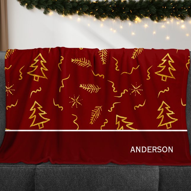 Gold Foil Weihnachtsbaum Muster Red Holiday Fleecedecke (Von Creator hochgeladen)