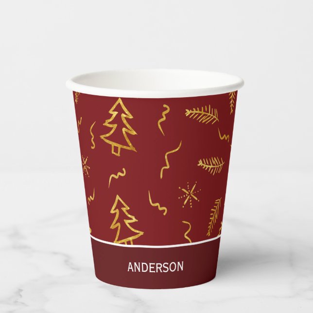 Gold Foil Weihnachtsbaum Muster Red Holiday Pappbecher (Vorderseite)