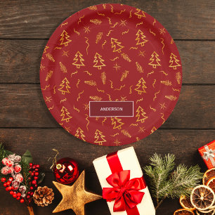 Gold Foil Weihnachtsbaum Muster Red Holiday Pappteller