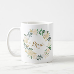 Gold Foil White Blume Wedding Party Bridge Tasse