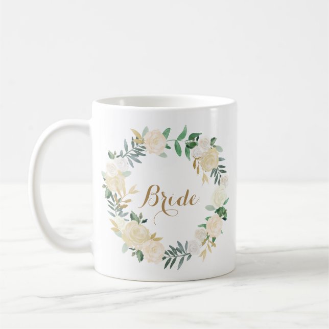 Gold Foil White Blume Wedding Party Bridge Tasse (Links)
