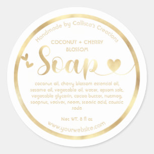 Gold Foil White Hearts Border Handmade Soap Runder Aufkleber