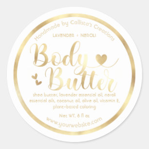 Gold Foil White Hearts Border Shea Body Butter Runder Aufkleber