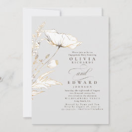 Gold Foil Wildblumen Leichtgrau Engagement Party Einladung