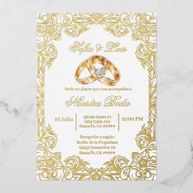 gold foil with frame Spanish wedding  Folieneinladung (Vorderseite)