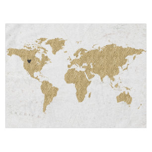 Gold Foil World Map Custom Moveable Heart Position Tischdecke
