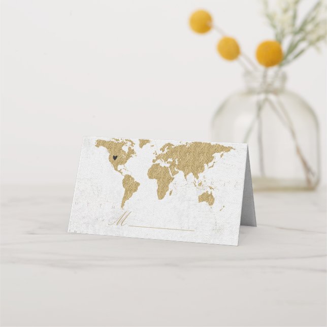 Gold Foil World Map Hochzeitstisch Platzkarte (Vorderseite)