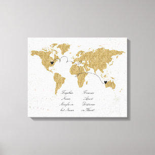 Gold Foil World Map Langstreckenbeziehungen Leinwanddruck