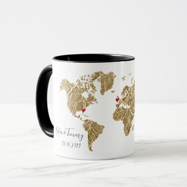 Gold Foil World Map mit herausnehmbaren Herzen Paa Tasse (Vorderseite Links)