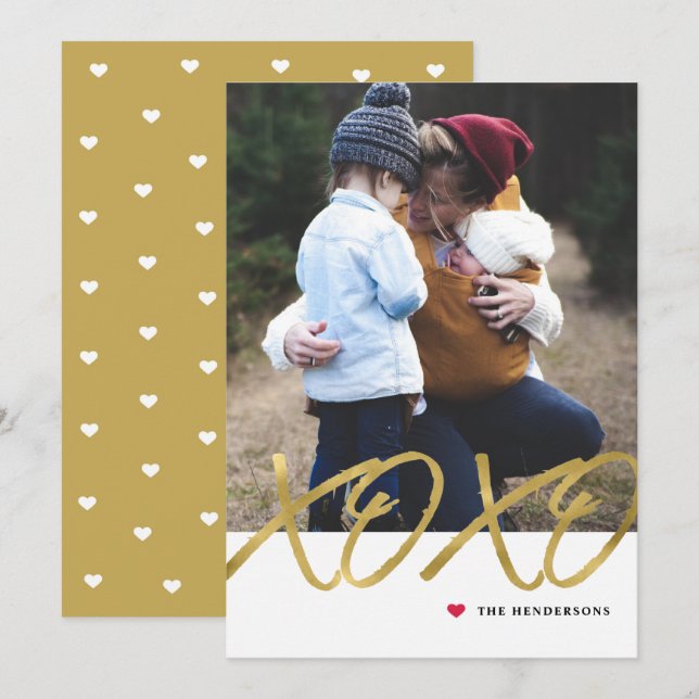 Gold Foil XOXO Valentinstag Foto-Karte (Vorne/Hinten)