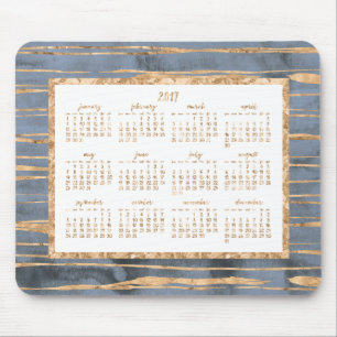 Gold Foil Yearly 2017 Calendar Mouse Pads Blue Mousepad