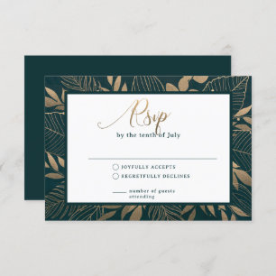 Gold Foliage Border Forest Green RSVP Karte