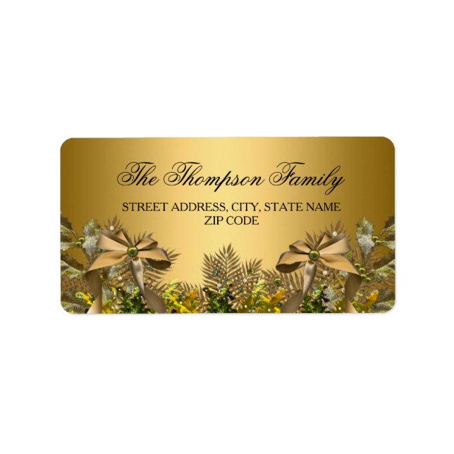 Gold Foliage & Bow Weihnachtsadressen Labels Adressaufkleber (Vorne)
