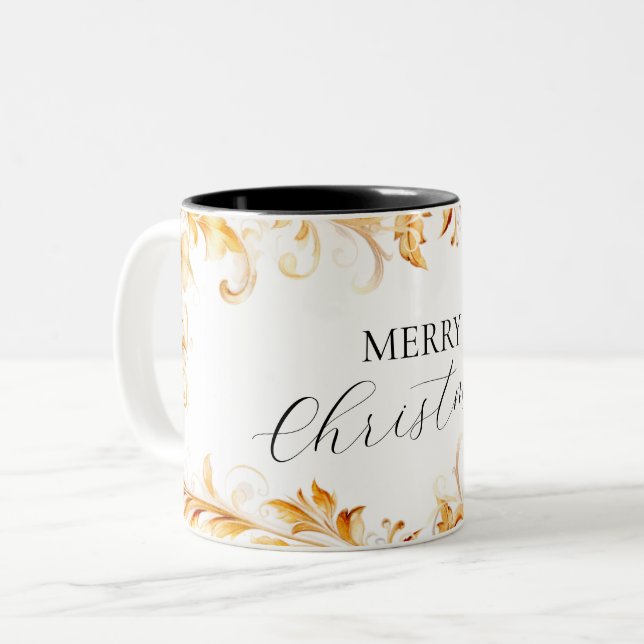 Gold Foliage Einfache Weihnachten Zweifarbige Tasse (Vorderseite Links)
