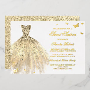 GOLD FOLIE Kleid Schmetterling Sweet Sixteen  Folieneinladung