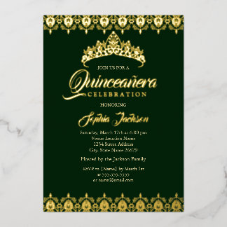 Gold-Folie Tiara Emerald Quinceanera Folieneinladung