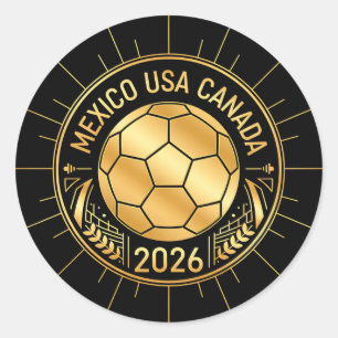 Gold Football Emblem 2026   Mexiko USA Kanada Runder Aufkleber