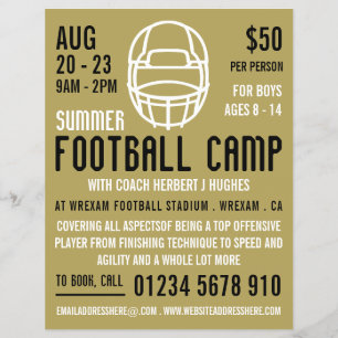 Gold Football Helm, Fußball Camp Werbung Flyer