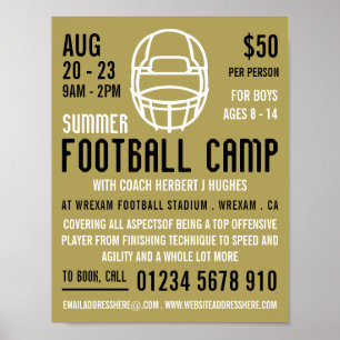 Gold Football Helm, Fußball Camp Werbung Poster