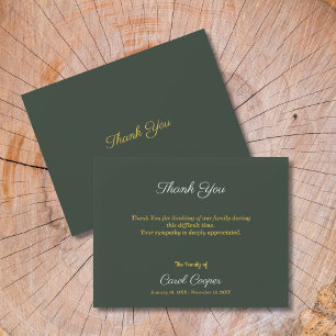 Gold & Forest Green Beerdigung Vielen Dank Note Ca Dankeskarte