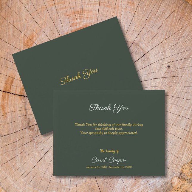 Gold & Forest Green Beerdigung Vielen Dank Note Ca Dankeskarte (Gold & Forest Green Funeral Thank You Note Card)