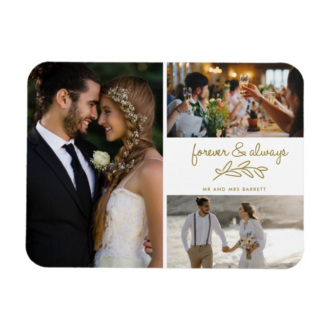 Gold Forever immer Foto Collage Hochzeit Magnet (Horizontal)